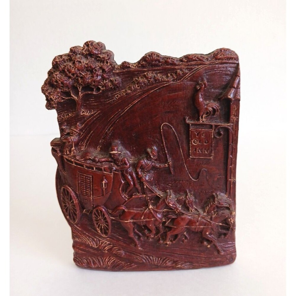 VTG Stagecoach & Horses Bookend Ye Old Inn Single Piece Western Library Decor